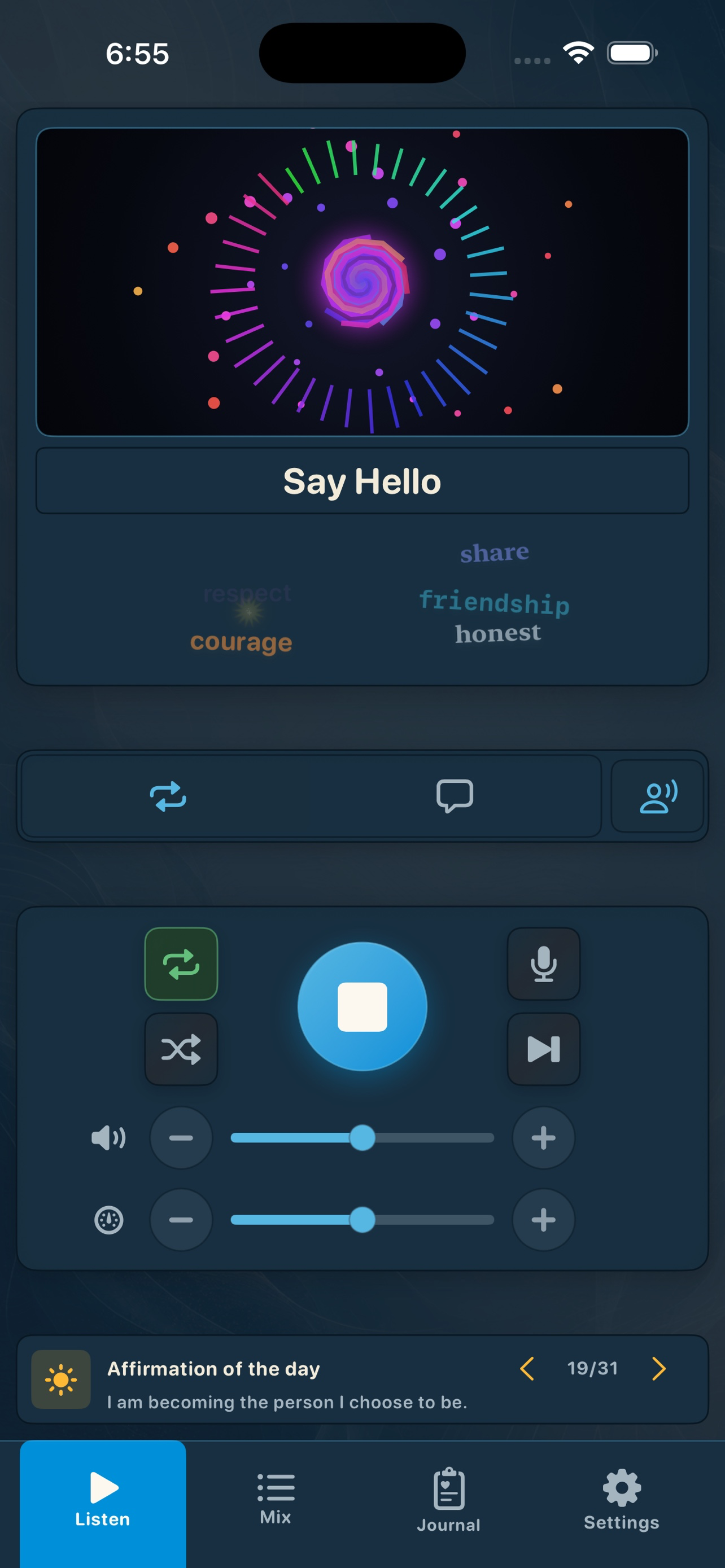 The Spinning waveform stage from the iPhone app, with a phrase loop in progress.